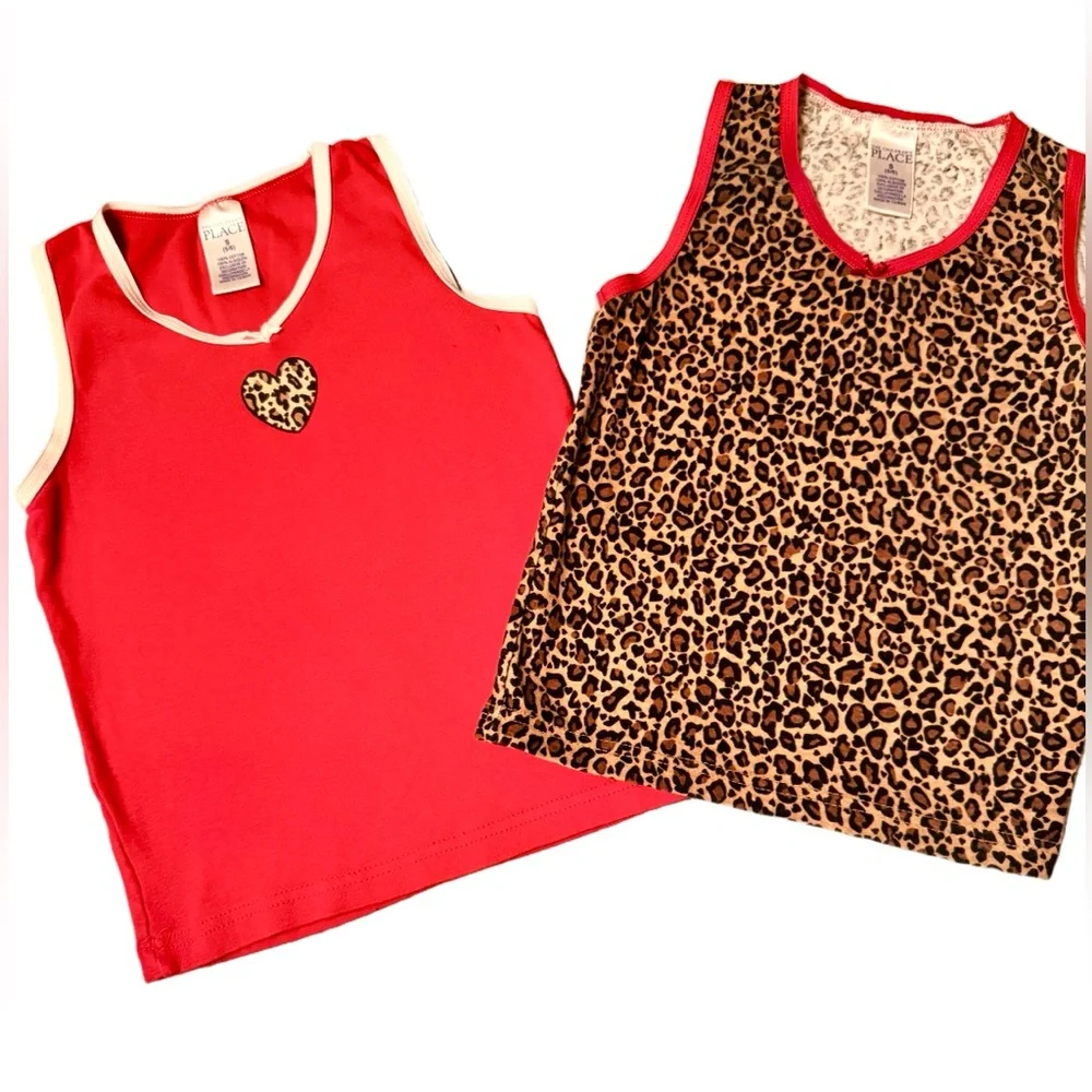 The Children's Place 2 Tank Tops/Undershirts Red & Leopard Print size S
